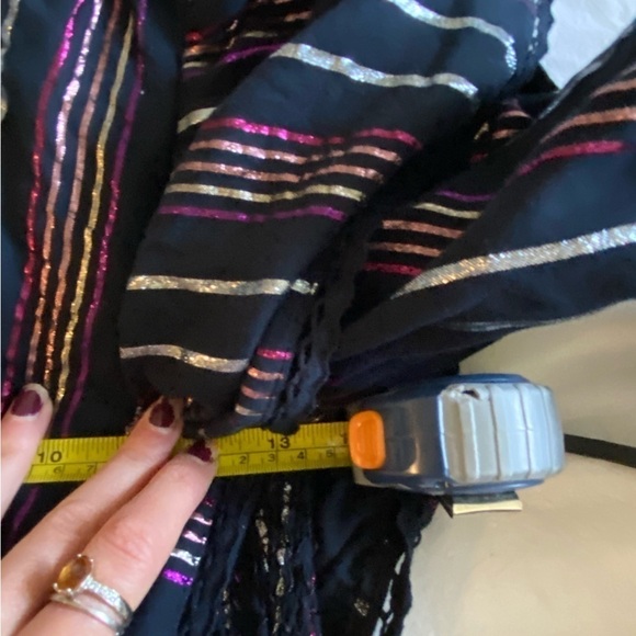 Farm Rio Women’s Lurex Stripes Mini Dress Black Size S Smocked One Sleeve Mini - Picture 9 of 11